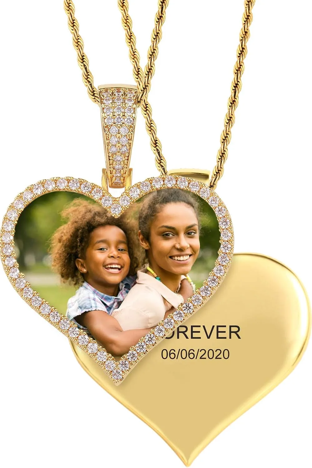 TUHE Custom Picture Necklace Personalized Photo Pendant Customized Picture Chains For Men Gold Silver Memory Round Engraved Medallion Necklaces