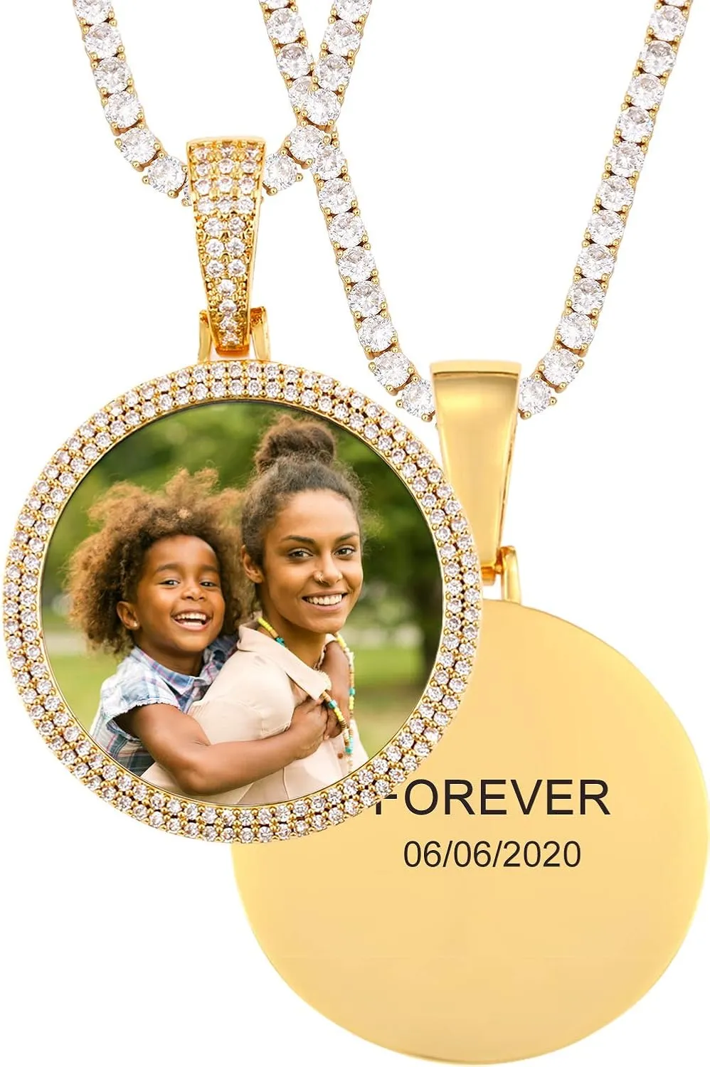 TUHE Custom Picture Necklace Personalized Photo Pendant Customized Picture Chains For Men Gold Silver Memory Round Engraved Medallion Necklaces