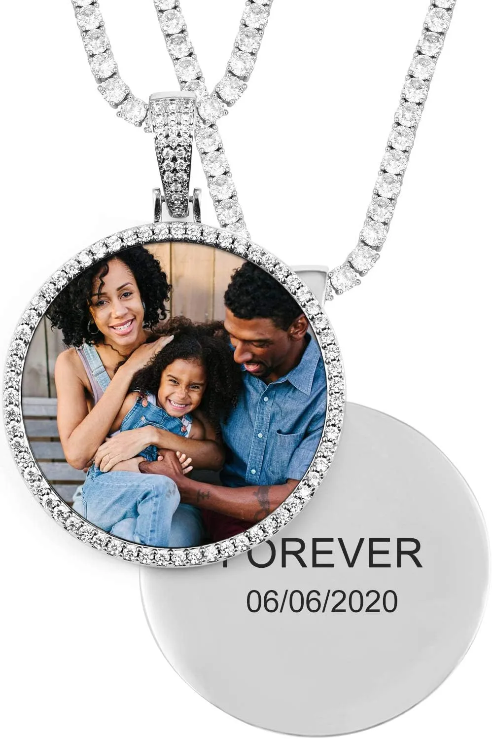 TUHE Custom Picture Necklace Personalized Photo Pendant Customized Picture Chains For Men Gold Silver Memory Round Engraved Medallion Necklaces