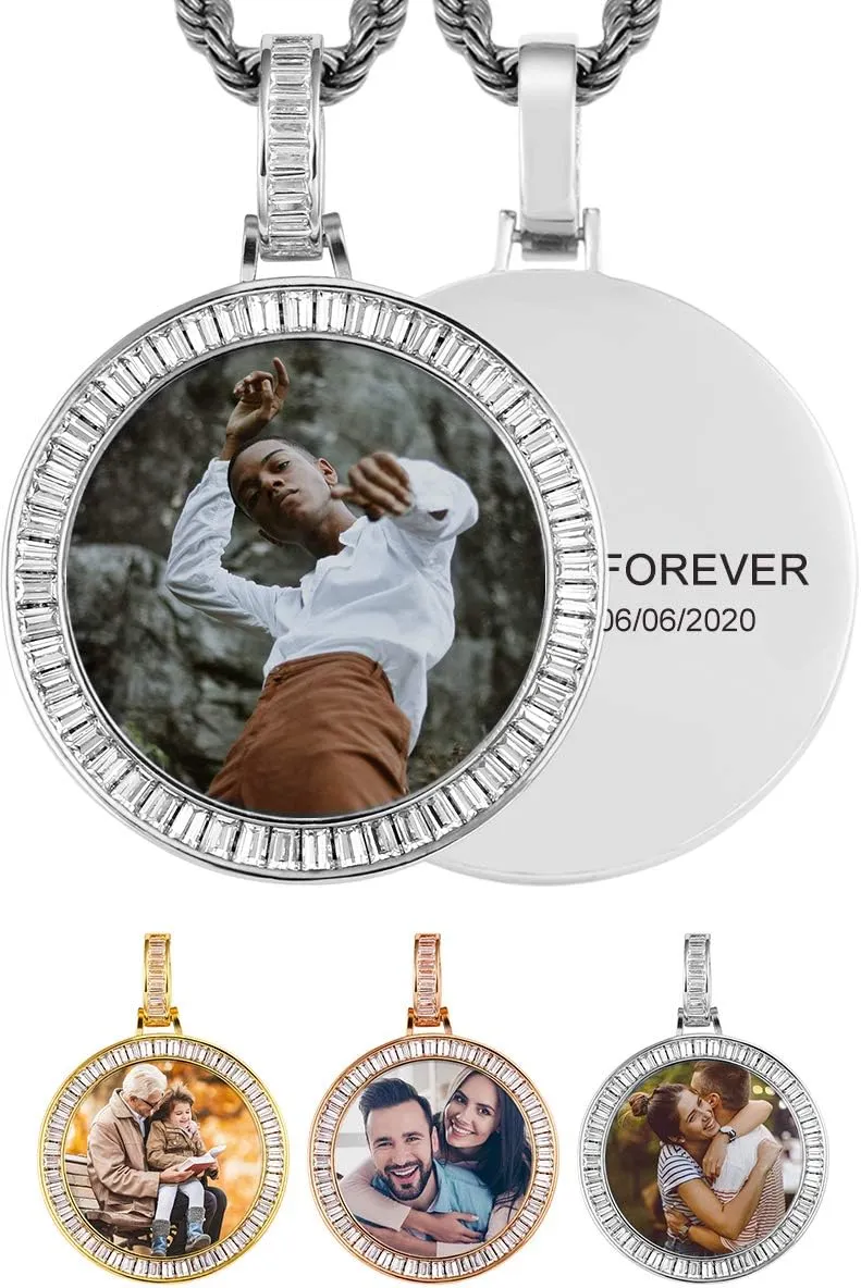 TUHE Custom Picture Necklace Personalized Photo Pendant Customized Picture Chains For Men Gold Silver Memory Round Engraved Medallion Necklaces