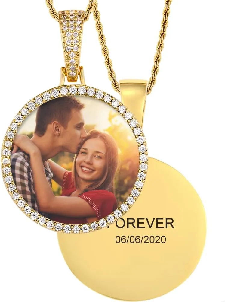 TUHE Custom Picture Necklace Personalized Photo Pendant Gold Silver Memory Customized Picture Chains For Men Women Hip Hop Iced Out Engraved Name Necklaces Medallion Rip Chain