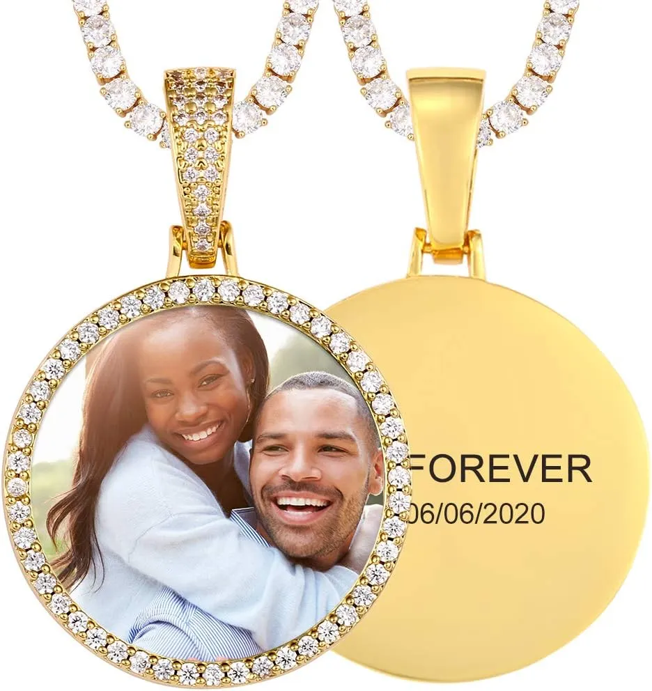 TUHE Custom Picture Necklace Personalized Photo Pendant Gold Silver Memory Customized Picture Chains For Men Women Hip Hop Iced Out Engraved Name Necklaces Medallion Rip Chain