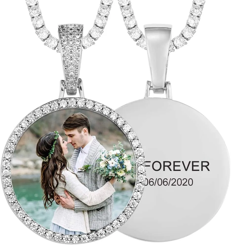 TUHE Custom Picture Necklace Personalized Photo Pendant Gold Silver Memory Customized Picture Chains For Men Women Hip Hop Iced Out Engraved Name Necklaces Medallion Rip Chain
