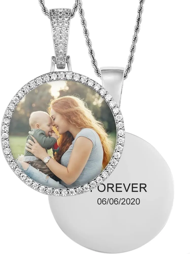 TUHE Custom Picture Necklace Personalized Photo Pendant Necklace For Men Women Customize Pictures Chains Gold Silver Hip Hop Circle Memory Medallion Name Engraved Necklaces