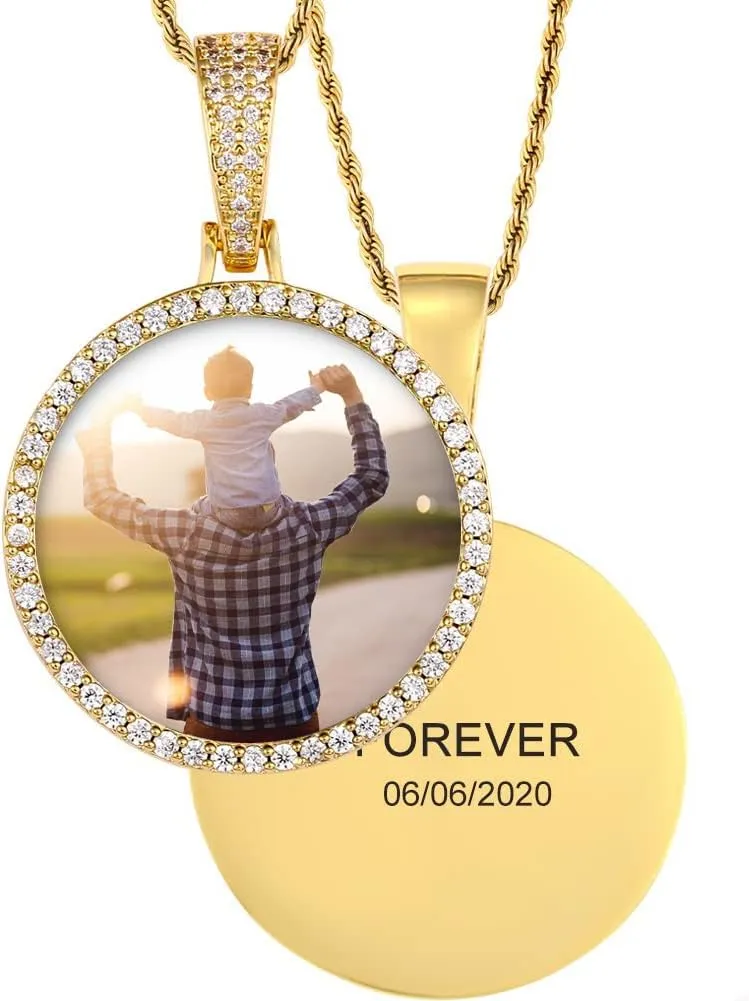 TUHE Custom Picture Necklace Personalized Photo Pendant Necklace For Men Women Customize Pictures Chains Gold Silver Hip Hop Circle Memory Medallion Name Engraved Necklaces