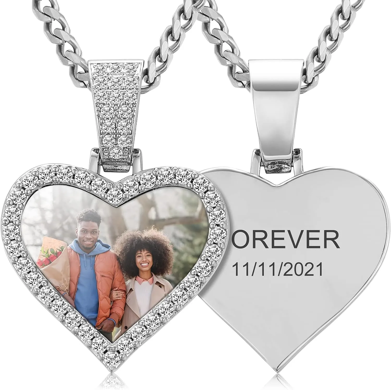 TUHE Personalized Picture Pendant Necklace For Men Women 18K Gold Plated Custom Heart Photo Engraved Necklaces Hip Hop Iced Out Customized Memory Picture Chains