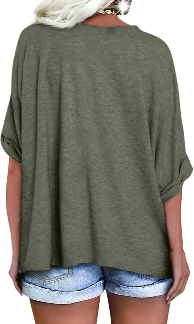 UNCLECAT Women's V Neck Oversized T-Shirts Summer Short Sleeve Shirts Loose Casual Tops Tee