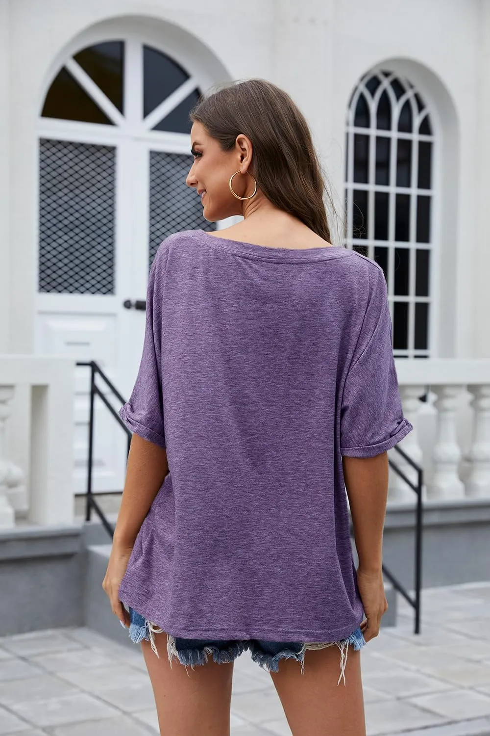 UNCLECAT Women's V Neck Oversized T-Shirts Summer Short Sleeve Shirts Loose Casual Tops Tee