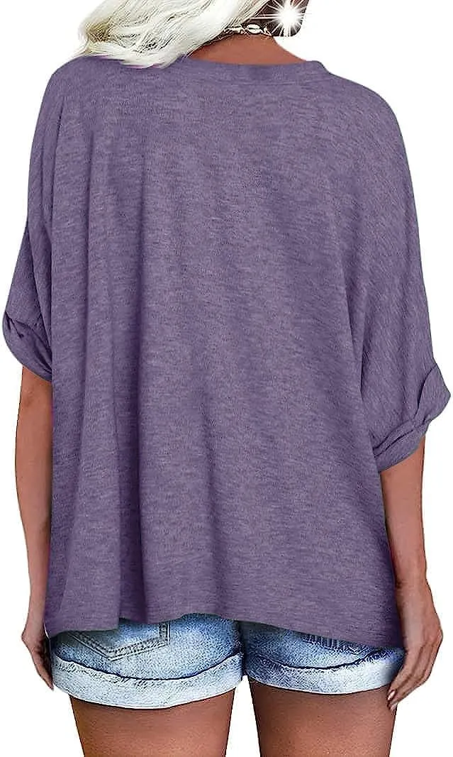 UNCLECAT Women's V Neck Oversized T-Shirts Summer Short Sleeve Shirts Loose Casual Tops Tee