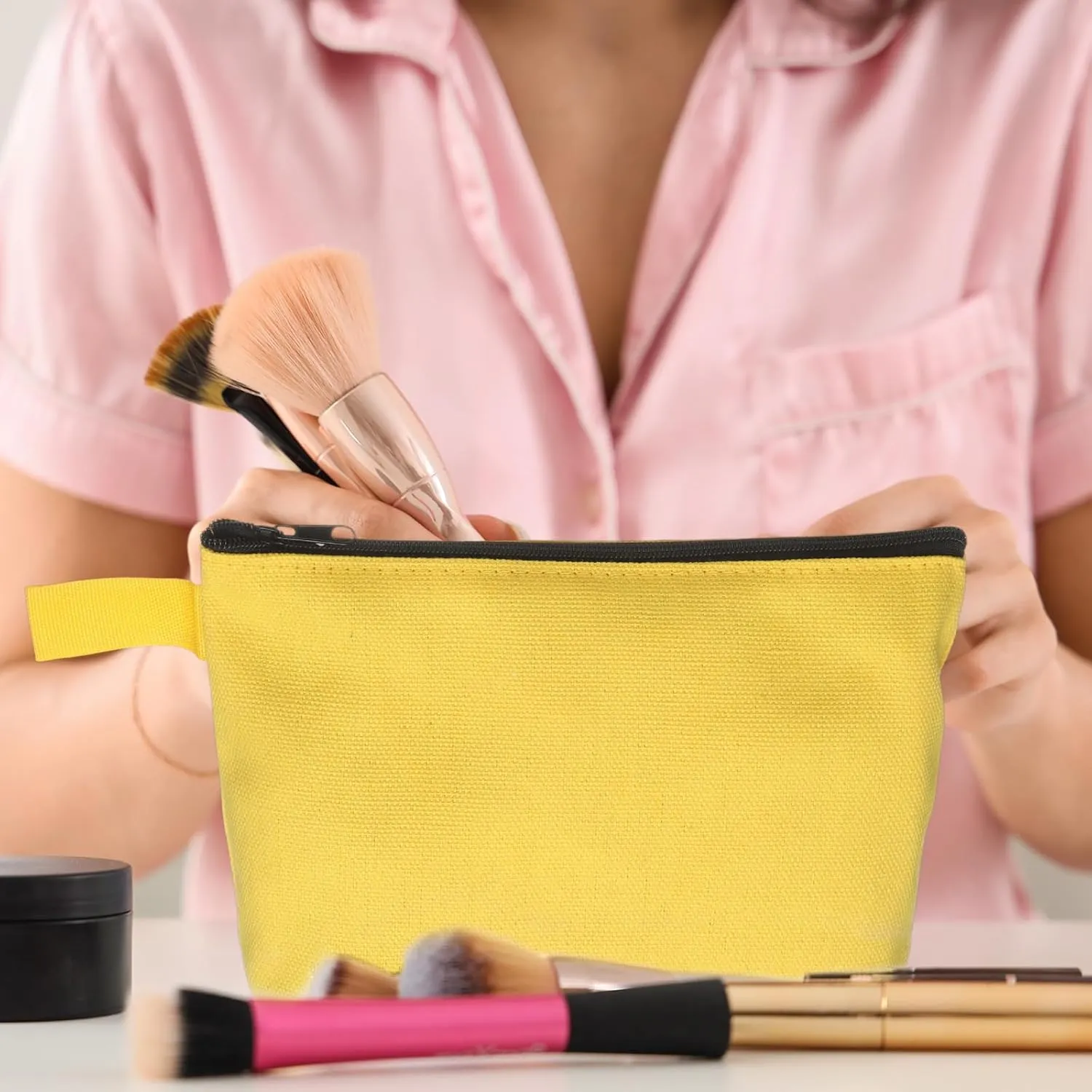 uxcell Canvas Makeup Bags, 10pcs Travel Cosmetic Bags Bulk, Multipurpose Plain Toiletry Zipper Pouches Blank DIY Craft Bags Pencil Bag for Women Teens, Black(7.5 x 5 x 1.8inch)