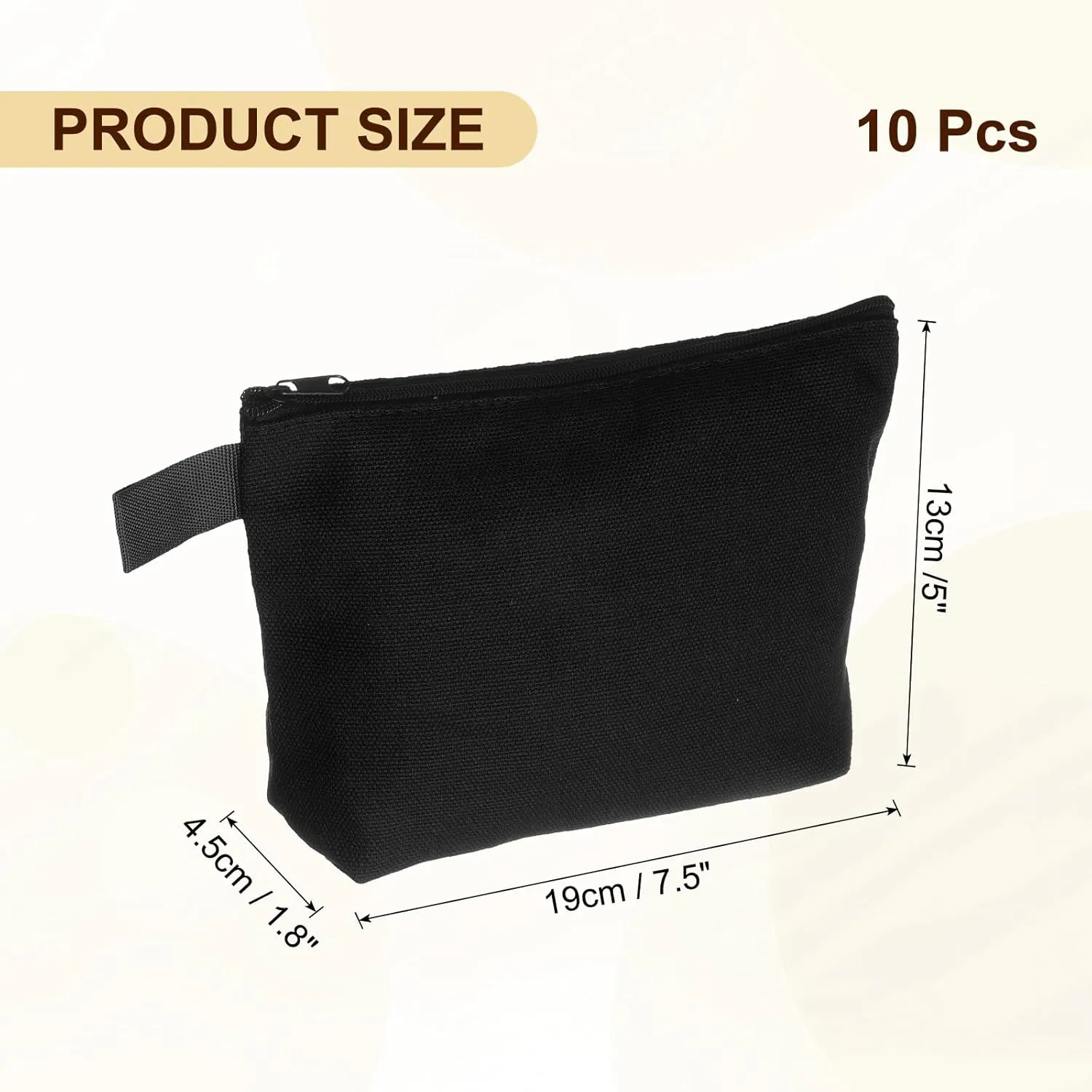 uxcell Canvas Makeup Bags, 10pcs Travel Cosmetic Bags Bulk, Multipurpose Plain Toiletry Zipper Pouches Blank DIY Craft Bags Pencil Bag for Women Teens, Black(7.5 x 5 x 1.8inch)
