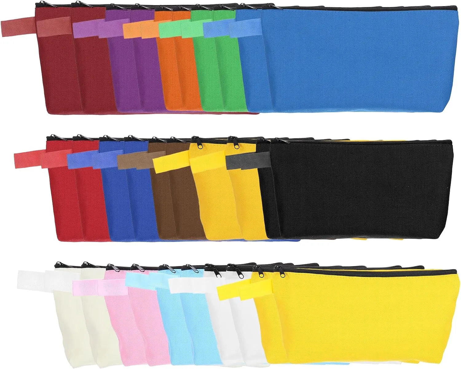 uxcell Canvas Makeup Bags, 15 Pcs Travel Cosmetic Bags Bulk, Multipurpose Plain Toiletry Zipper Pouches Blank DIY Craft Bags Pencil Bag for Women Teens, 15 Color
