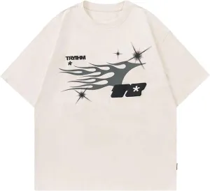 Vamtac Mens Oversized Graphic Tees Y2k Flame Star Print Short Sleeve Shirts Streetwear Summer Tops Tshirt Unisex