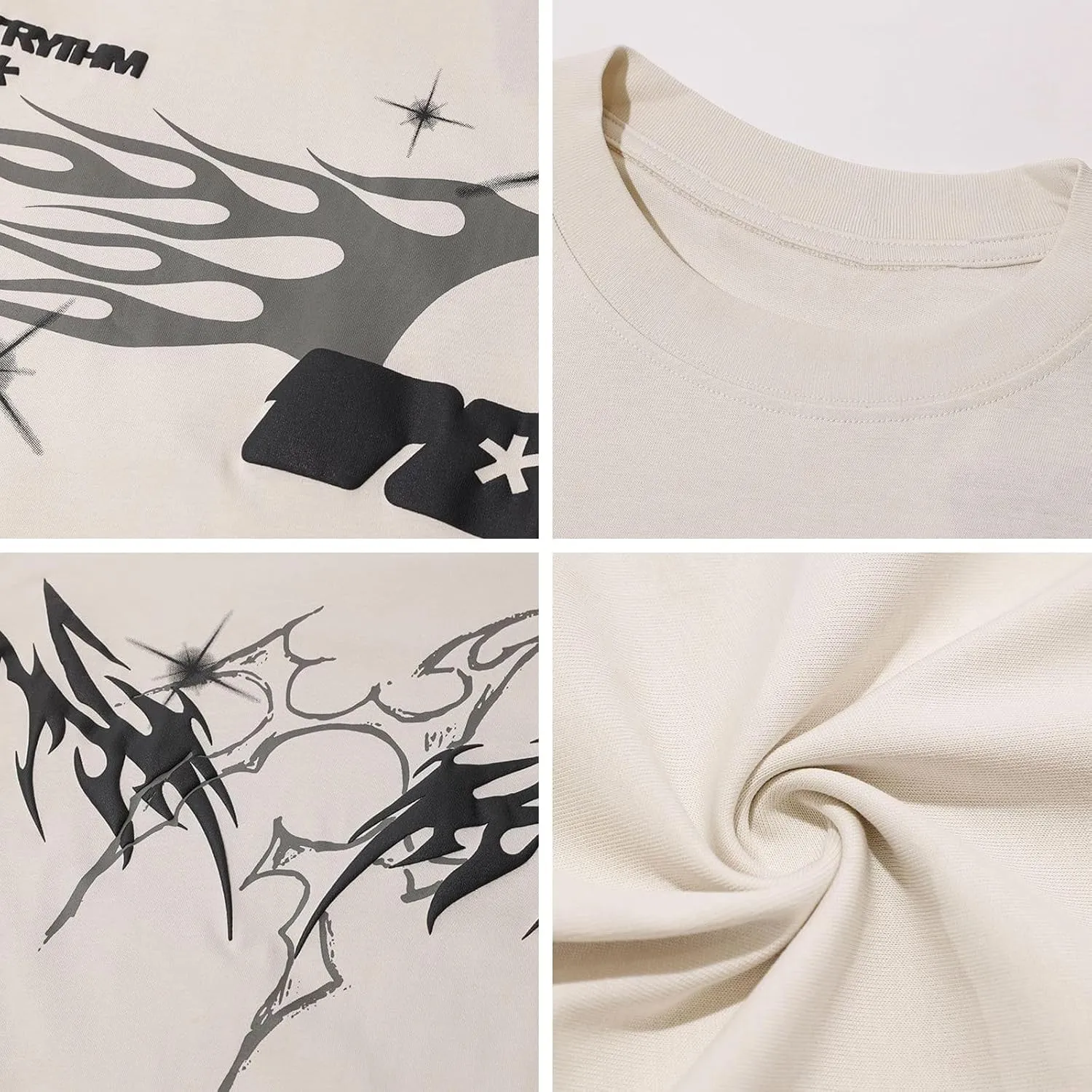 Vamtac Mens Oversized Graphic Tees Y2k Flame Star Print Short Sleeve Shirts Streetwear Summer Tops Tshirt Unisex