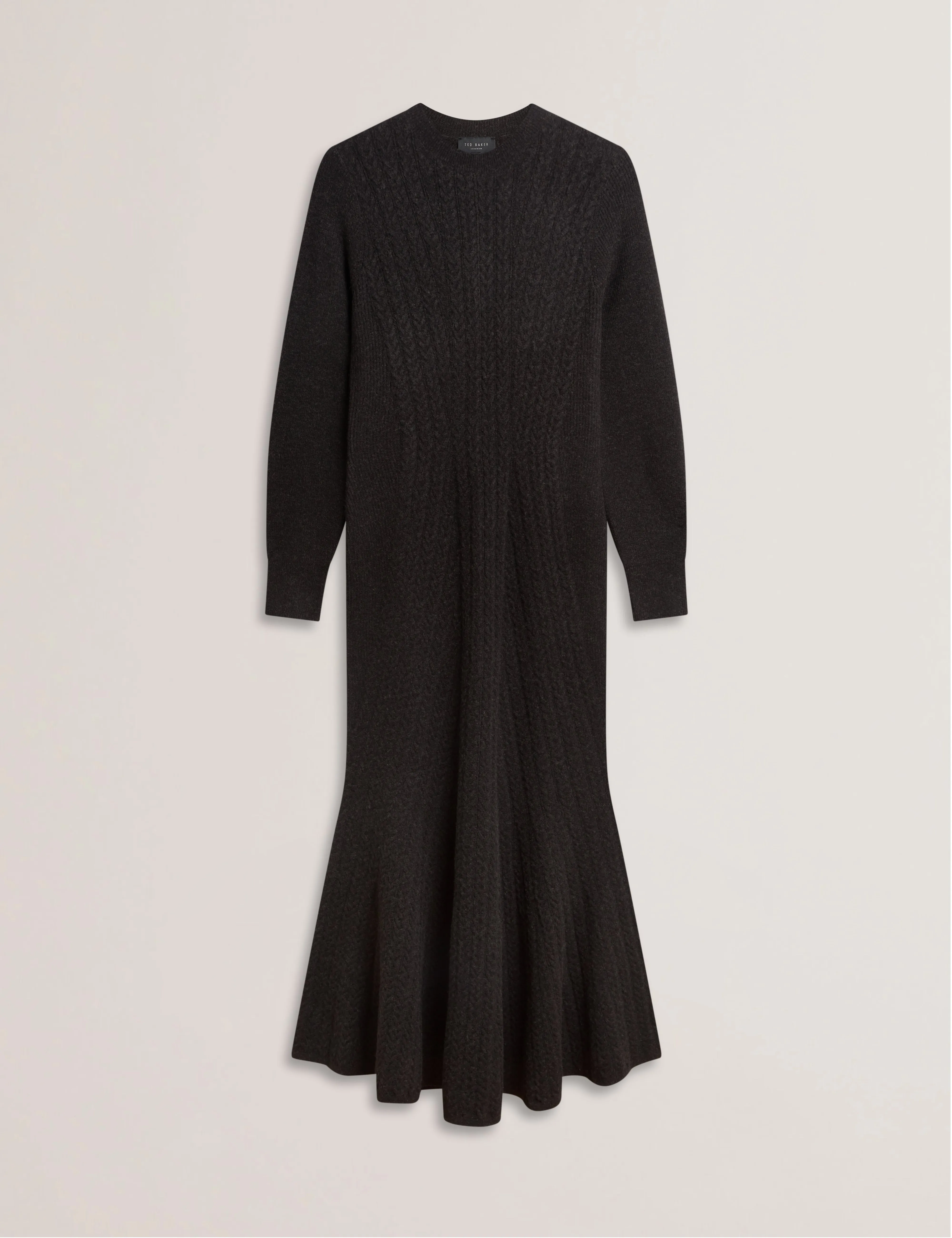 Vanesha Cable Knit Long Sleeve Midi Dress Dk-Grey