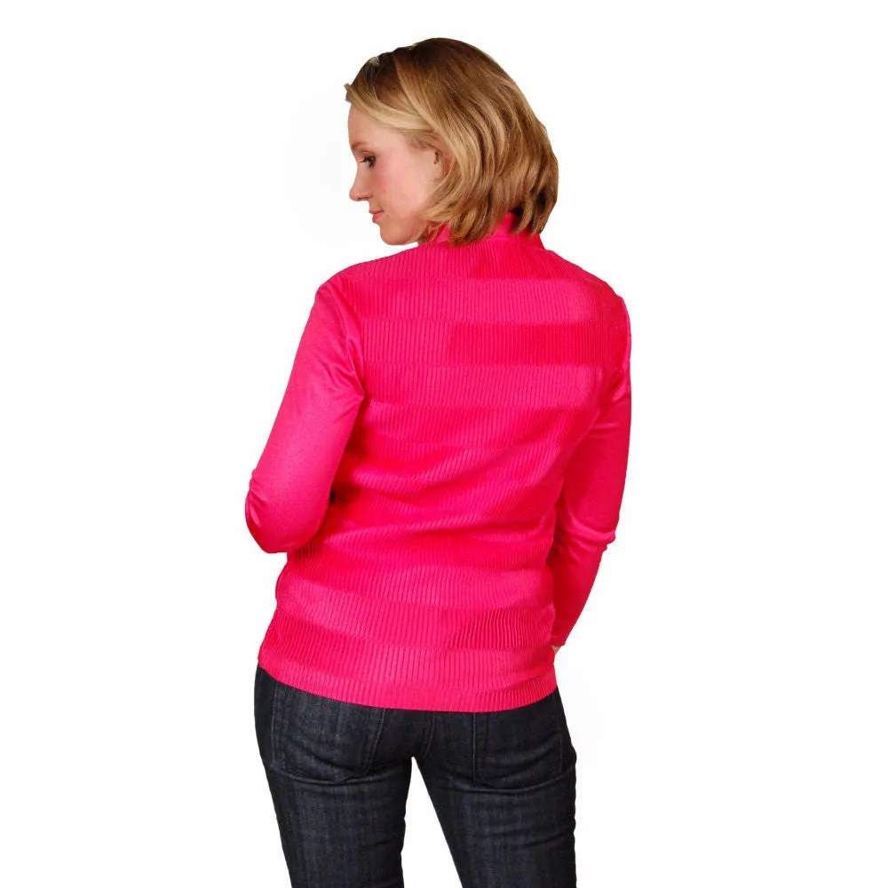 Vintage Blouse Fuchsia Rib Knit Acetate  Kay Silver 1970s  Medium