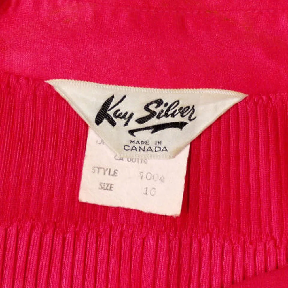 Vintage Blouse Fuchsia Rib Knit Acetate  Kay Silver 1970s  Medium