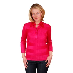 Vintage Blouse Fuchsia Rib Knit Acetate  Kay Silver 1970s  Medium