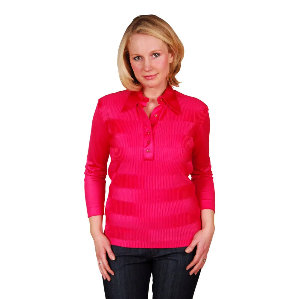 Vintage Blouse Fuchsia Rib Knit Acetate  Kay Silver 1970s  Medium