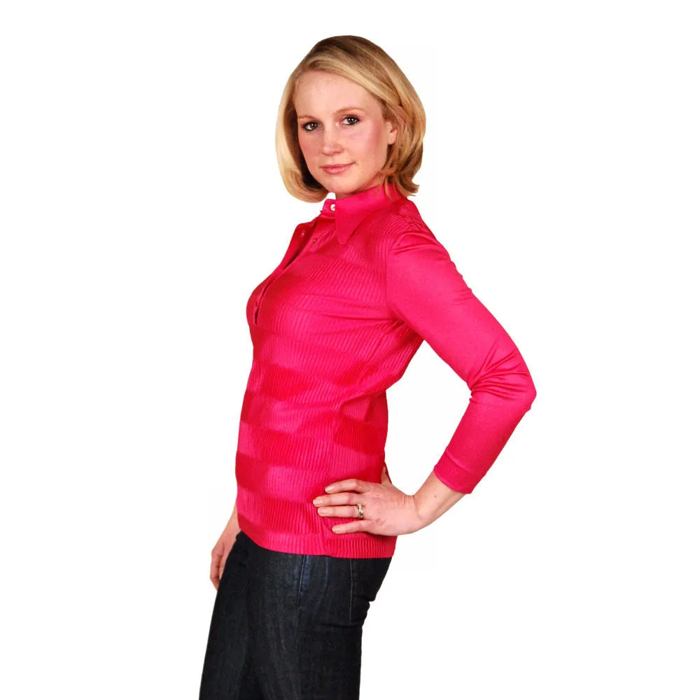 Vintage Blouse Fuchsia Rib Knit Acetate  Kay Silver 1970s  Medium
