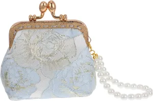 Vintage Floral Clutch Purse for Women Bridal Evening Bag with Chinese Brocade Embroidery Coin Purse for Wedding Guest