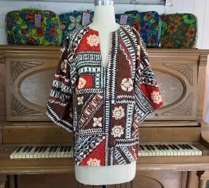 VTG 70s | Barkcloth Hippie Boho Bell Sleeve Dashiki Shirt Top Blouse | Free Size
