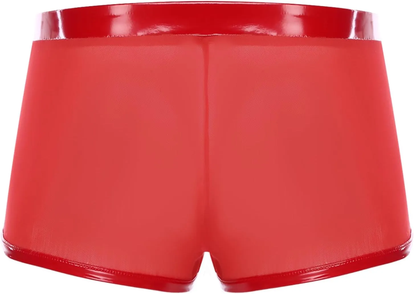 Vxuxlje Men's Sexy Leather Mesh Patchwork Boxer Briefs Lace-up Bulge Pouch Underwear Shorts