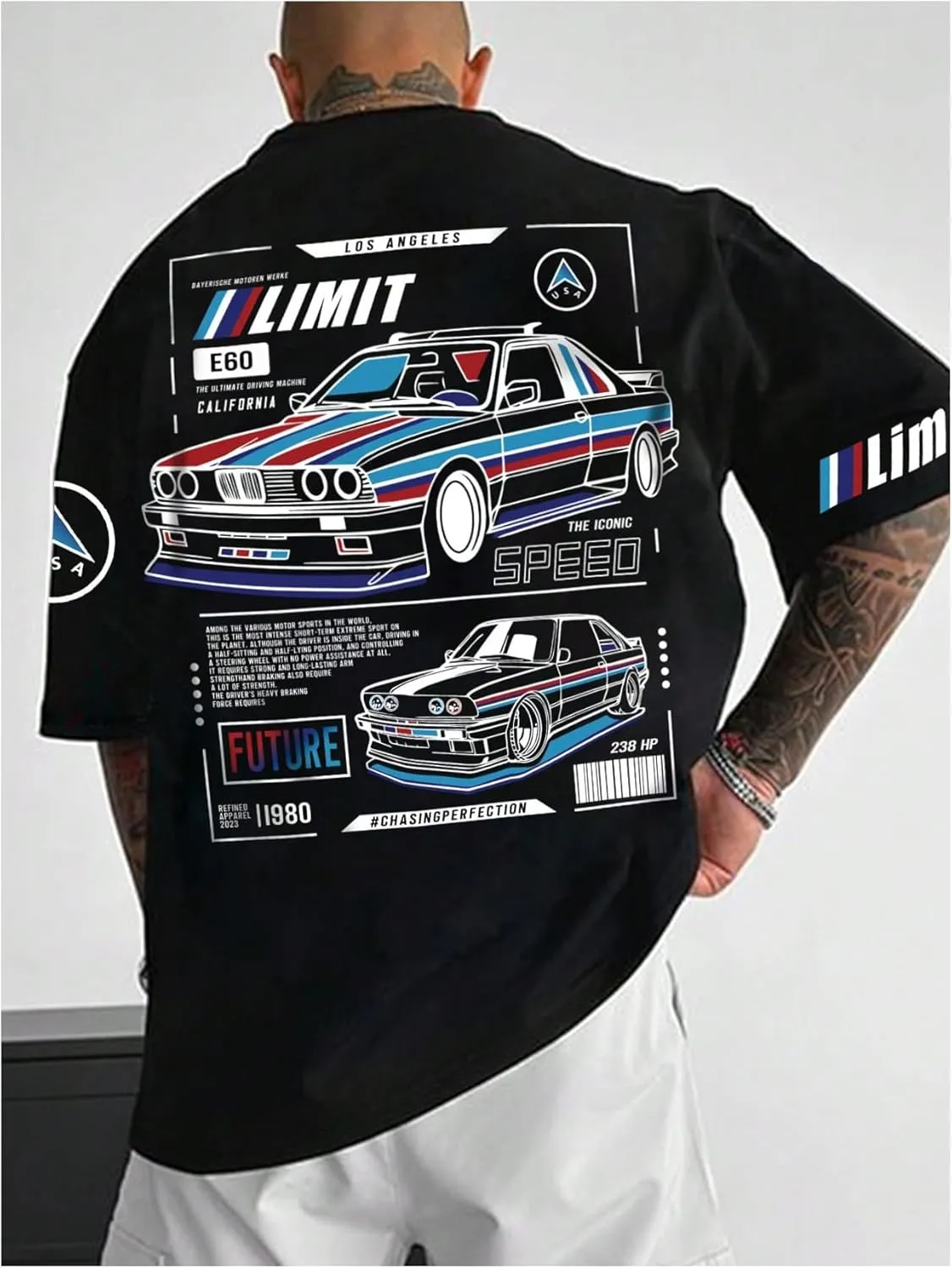WDIRARA Men's Oversized Graphic T-Shirt Letter Print Tee Tops Crew Neck Short Sleeve Shirts
