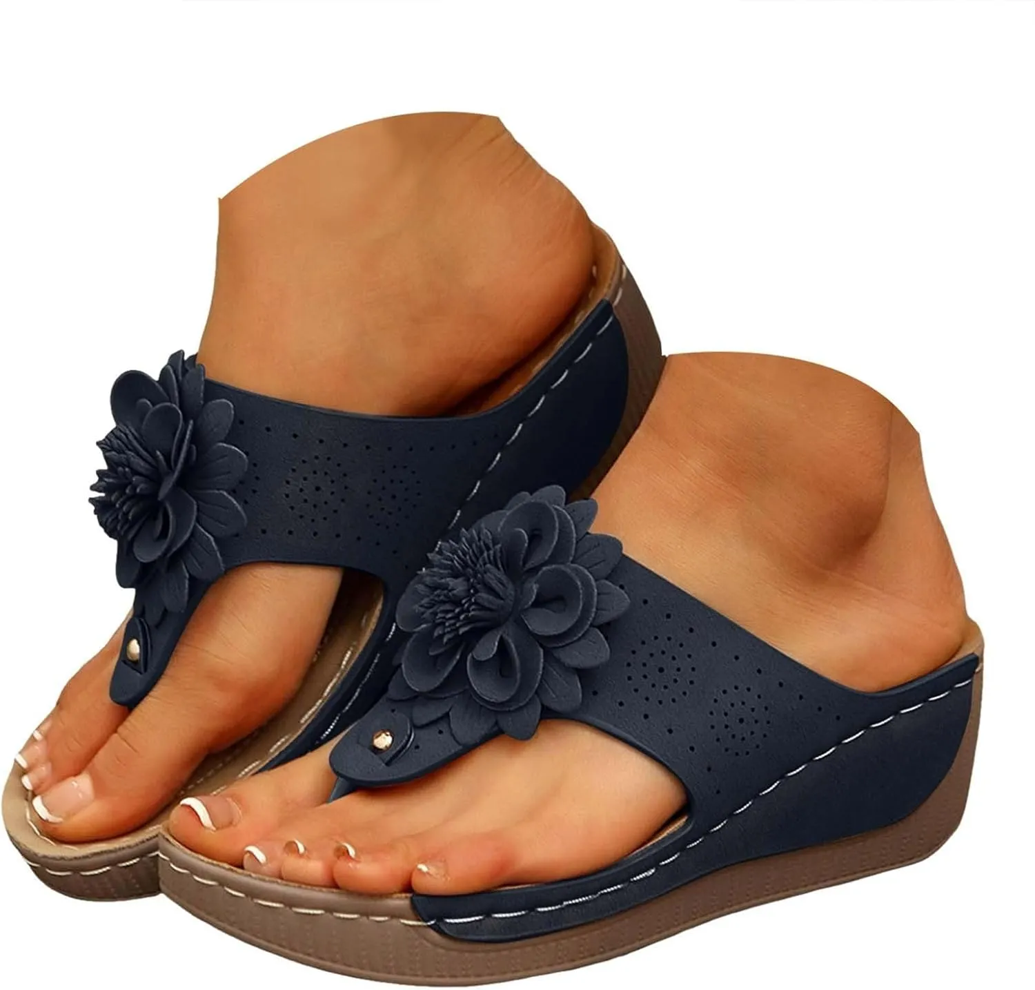 Wedge Sandals for Women Flower Flip Flops Women's Orthopedic Flip-Flops Slides Indoor Wedge Walking Slippers