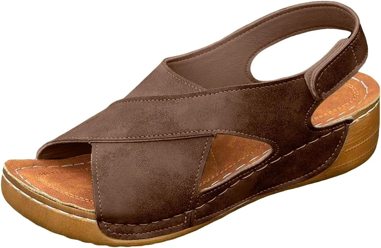 Wedge Sandals for Women Open Toe Ankle Strap Wedge Sandal Casual Color Block Arch Support Orthopedic Shoes