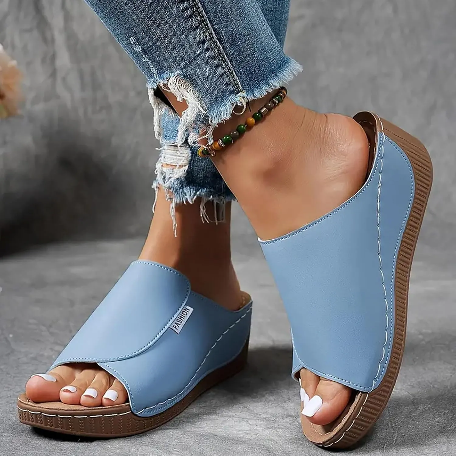 Wedge Sandals for Women Open Toe Slippers Arch Support Orthopedic Walking Footwear Dressy Slip-On Soft Sole Shoe