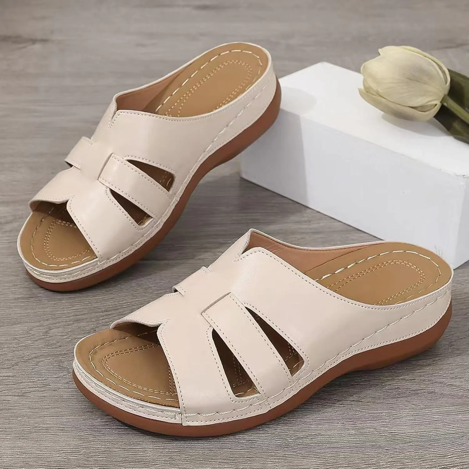 Wedge Sandals for Women Orthopedic Sandal With Arch Support Wide Width White Wedge Heeled Women's Slippers