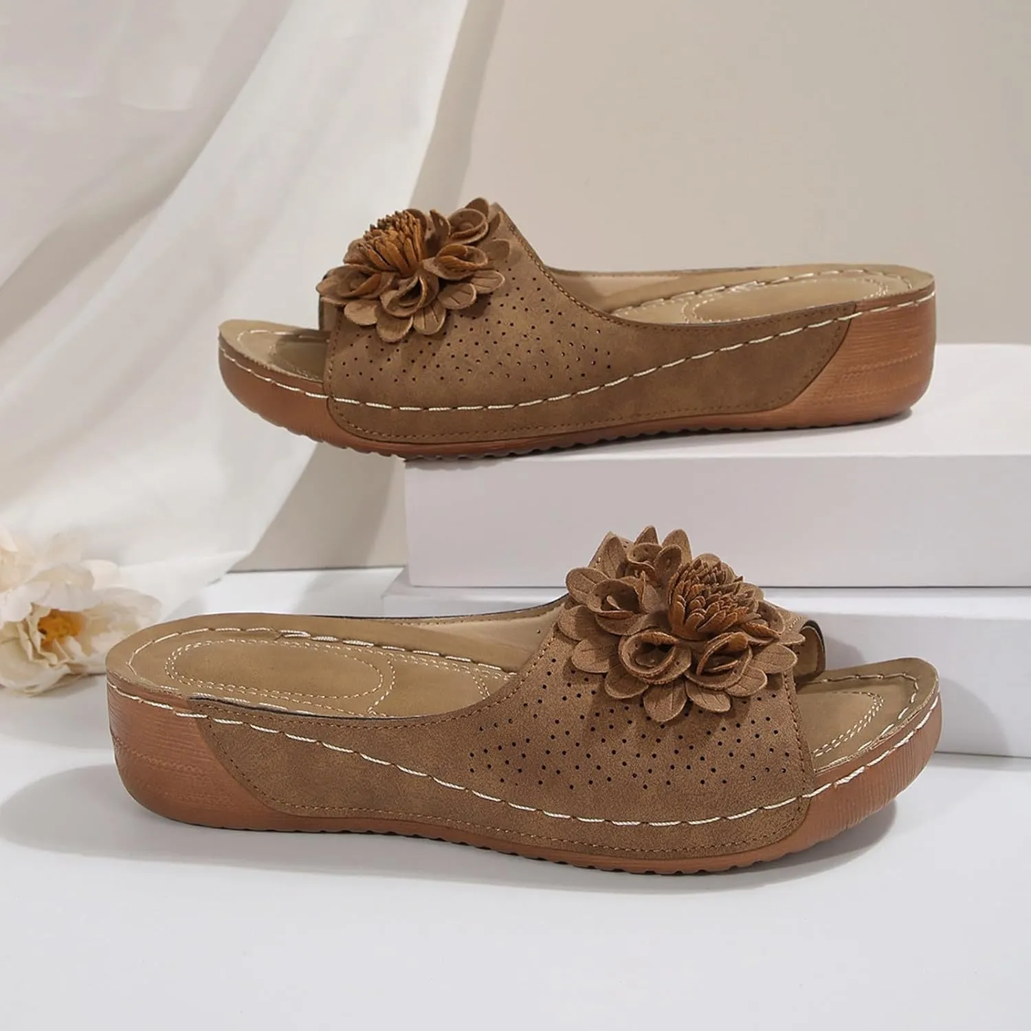 Wedge Sandals for Women Slip On Wedge Sandal With Arch Support Leather Comfortable Women's Orthopedic Slippers