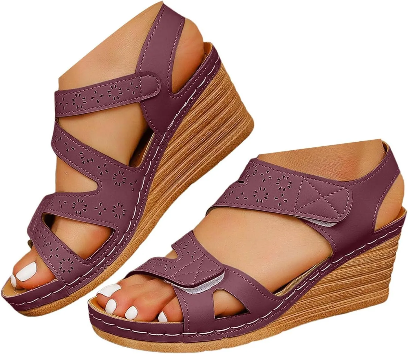 Wedge Sandals for Women Solid Color Wedges Heels Ankle Strap Open Toe Breathable Pumps Shoes For Work Walking