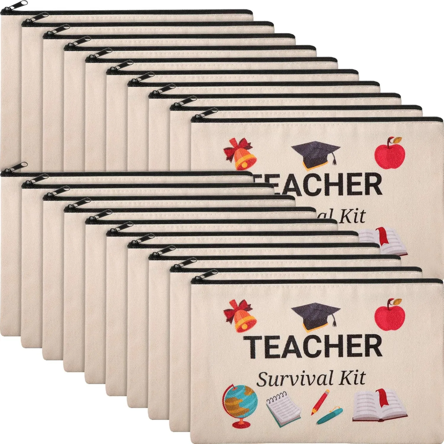 Weewooday 20 Pieces graduation Teacher Appreciation Gifts Cosmetic Bags Teacher Canvas Makeup Bags Toiletry Case Pencil Bag with Zipper Stationery Case Bag for Teachers Appreciation