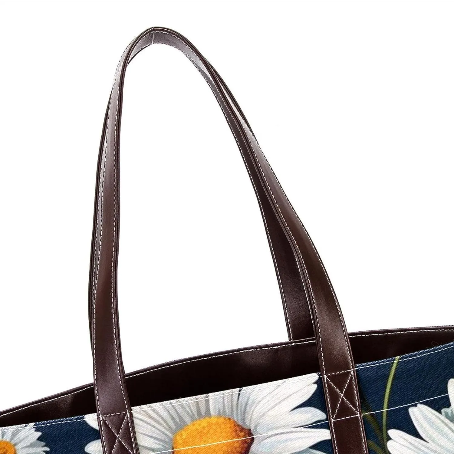 White Daisy-265 Tote Bags Durable Leather Canvas Purses and Handbags for Women Top Handle Shoulder Satchel Hobo Bags