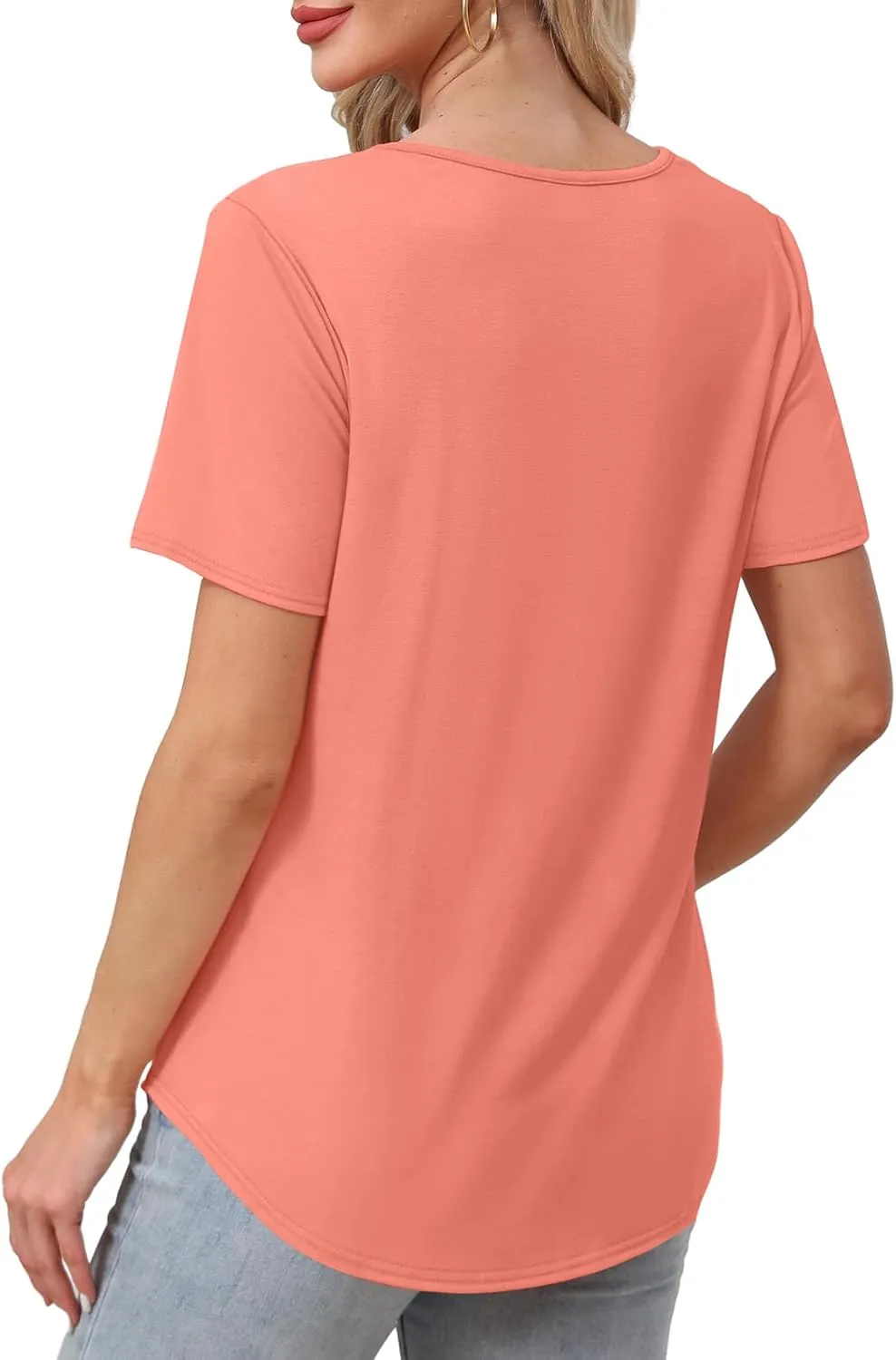 WIHOLL Women Summer Tops Short Sleeve Shirts V Neck Button Dressy Casual Pleated Blouses Fashion Outfits