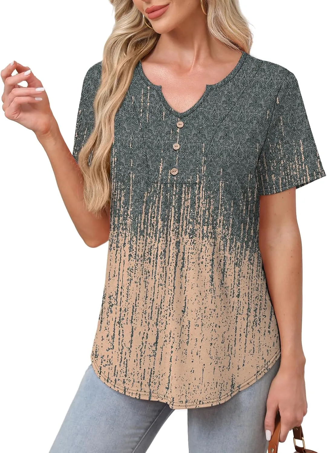 WIHOLL Women Summer Tops Short Sleeve Shirts V Neck Button Dressy Casual Pleated Blouses Fashion Outfits