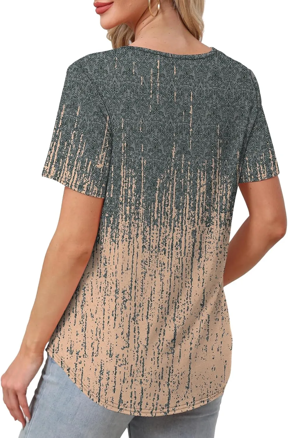 WIHOLL Women Summer Tops Short Sleeve Shirts V Neck Button Dressy Casual Pleated Blouses Fashion Outfits