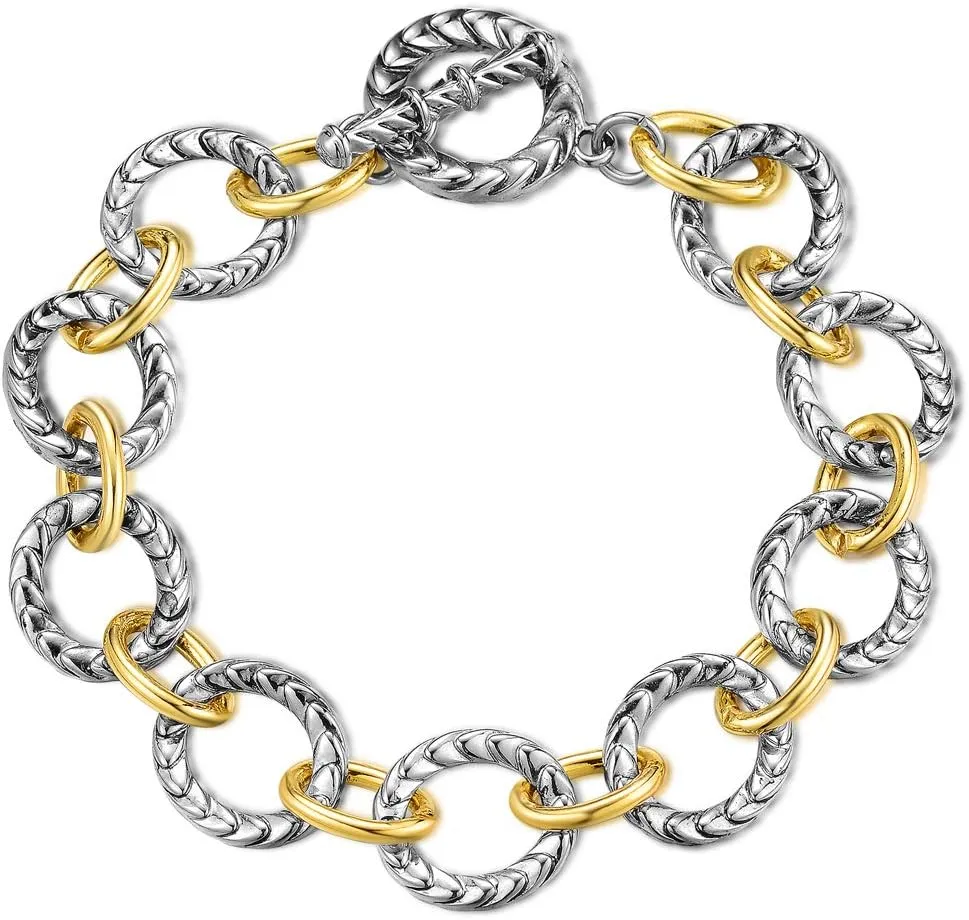 Wire Cable Bracelets for Women and Cable Bracelet Link Circle Bangle 2 Tone Silver and Gold Jewelry Gifts for Her