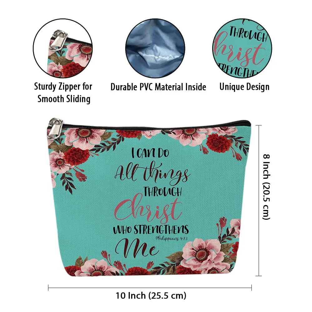 WIRESTER Zipper Makeup Bag 10 x 8 Inch, Cosmetic Pouch, Organizer Case for Women Girl, Multi-Purpose Travel Cosmetic Bag - Christian Bible Verses Philippians 4:13
