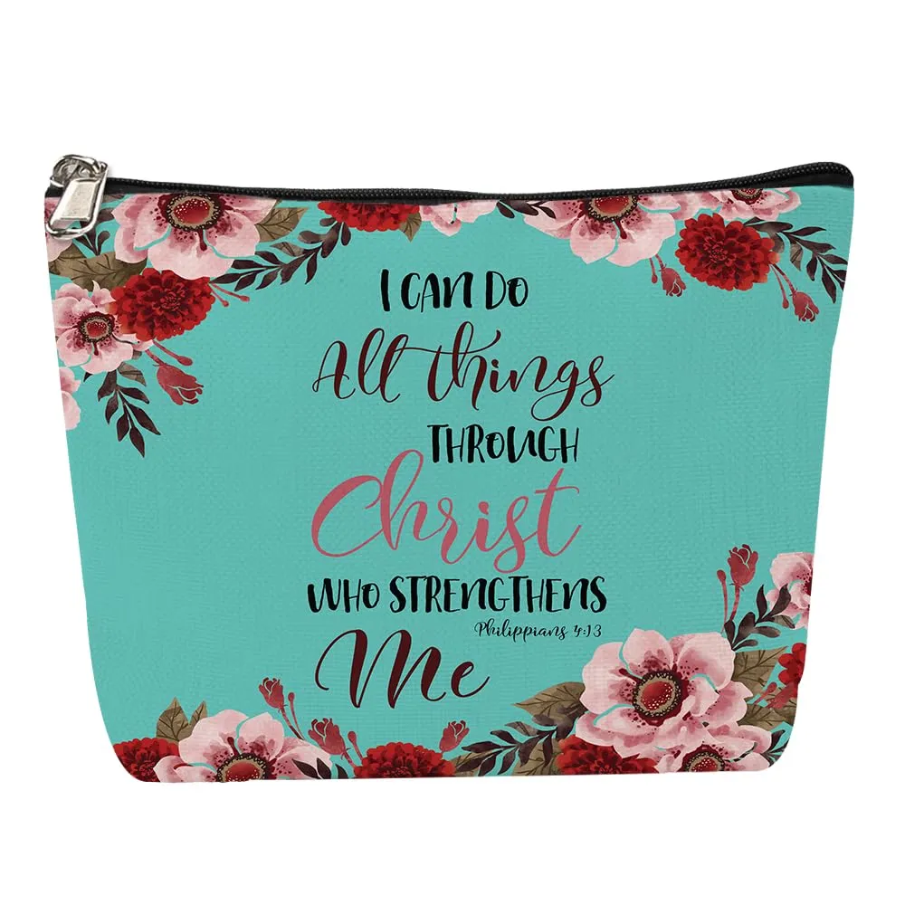 WIRESTER Zipper Makeup Bag 10 x 8 Inch, Cosmetic Pouch, Organizer Case for Women Girl, Multi-Purpose Travel Cosmetic Bag - Christian Bible Verses Philippians 4:13