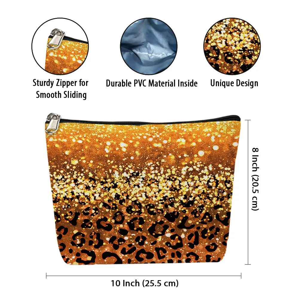 WIRESTER Zipper Makeup Bag 10 x 8 Inch, Cosmetic Pouch, Organizer Case for Women Girl, Multi-Purpose Travel Cosmetic Bag - Gold Glitter Sparkle Black Yellow Glitter Leopard