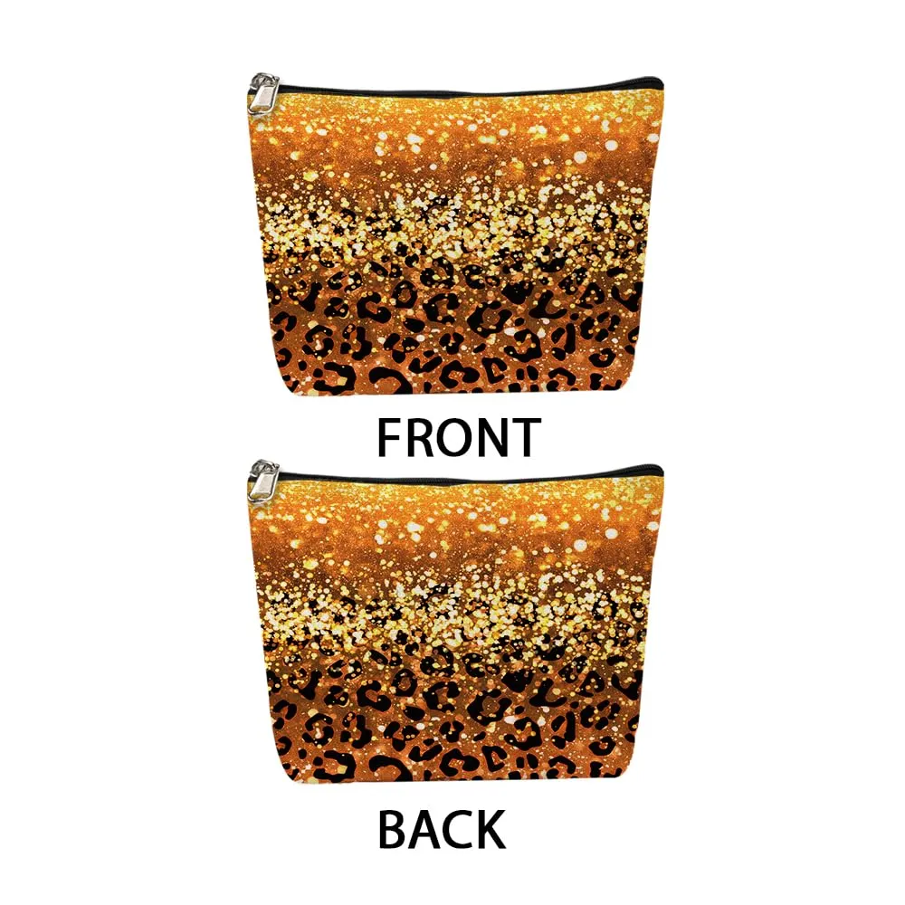 WIRESTER Zipper Makeup Bag 10 x 8 Inch, Cosmetic Pouch, Organizer Case for Women Girl, Multi-Purpose Travel Cosmetic Bag - Gold Glitter Sparkle Black Yellow Glitter Leopard