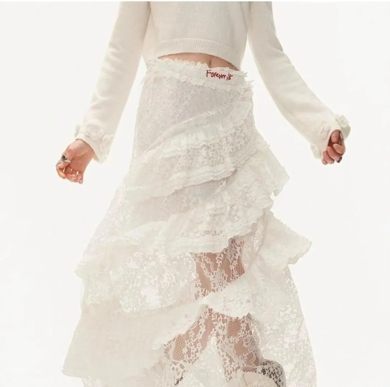 Women Boho Lace Maxi Skirt High Waist Ruffle A-Line Flare Long Skirts Y2K Summer Elegant Beach Party Dress