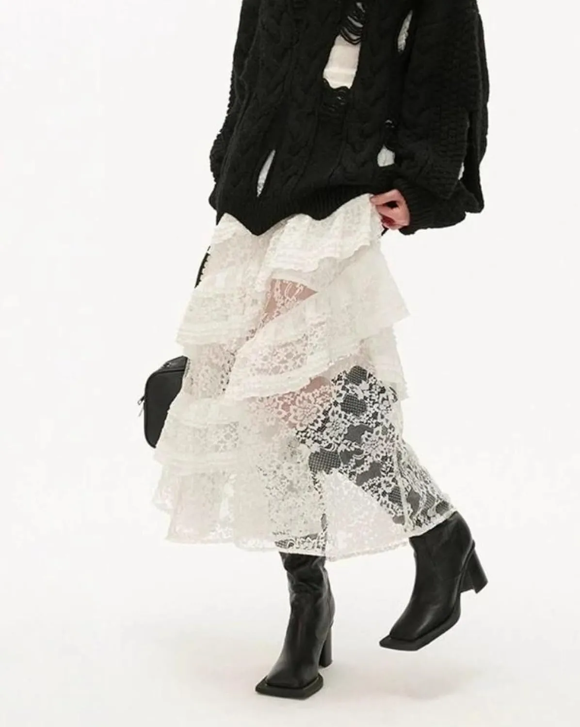 Women Boho Lace Maxi Skirt High Waist Ruffle A-Line Flare Long Skirts Y2K Summer Elegant Beach Party Dress