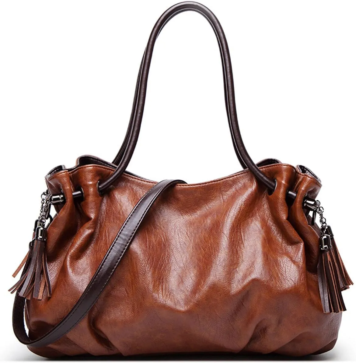 Women Fringed Tassel Handbag Fashion PU Leather Shoulder Bag Large Purse Vintage Top-Handle Bag Satchel Tote