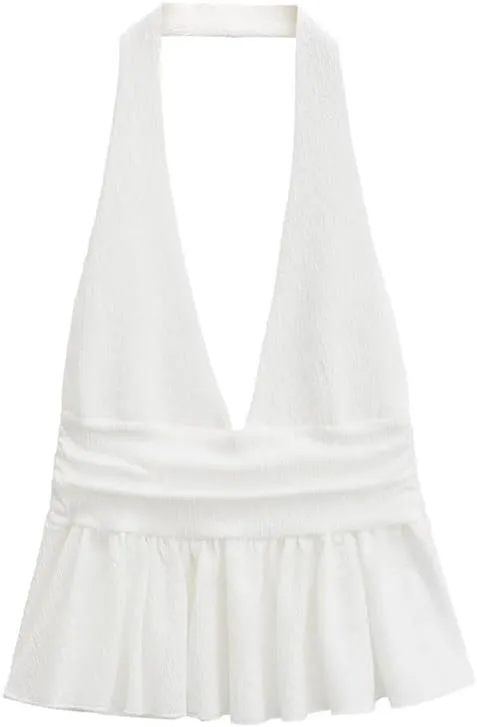 Women Halters Tank Off Shoulder Slim Fit Backless Ruffle Tops All-Match Camisole Vest