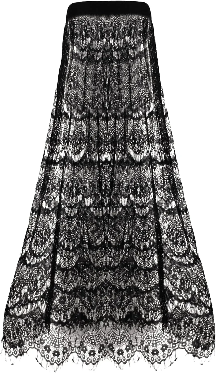 Women High Waist Mesh Maxi Skirt See-Through Beach Long Tulle Skirt Bodysuit Cover-Up