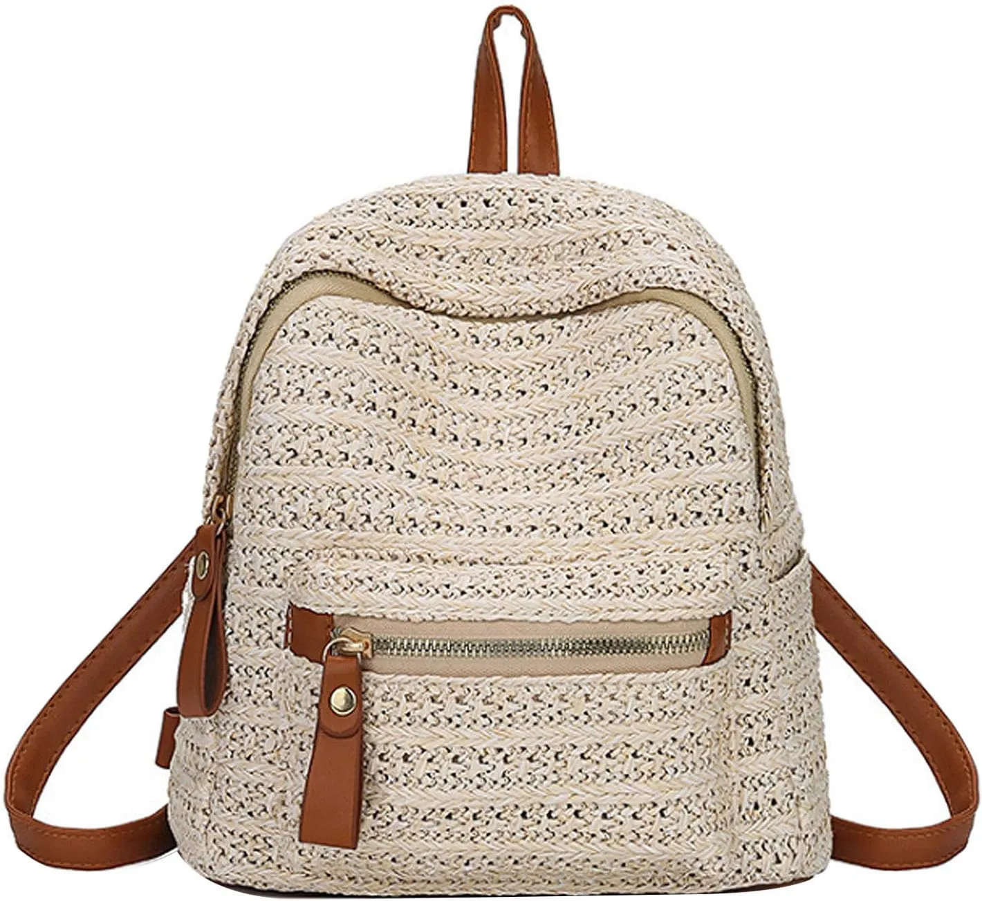 Women Mini Straw Woven Backpack Small Daypack Convertible Cross-body Shoulder Bag